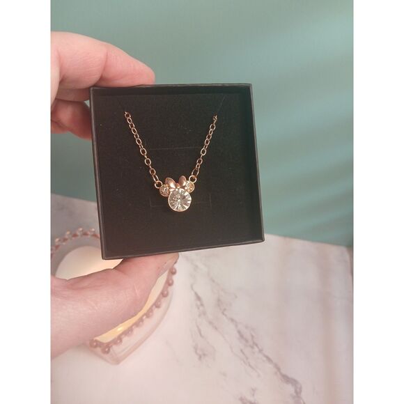 Minnie Park Icon Bow Necklace S925 Silver Rose Gold Plated Cubic Zirconia 19.68" - Picture 9 of 12